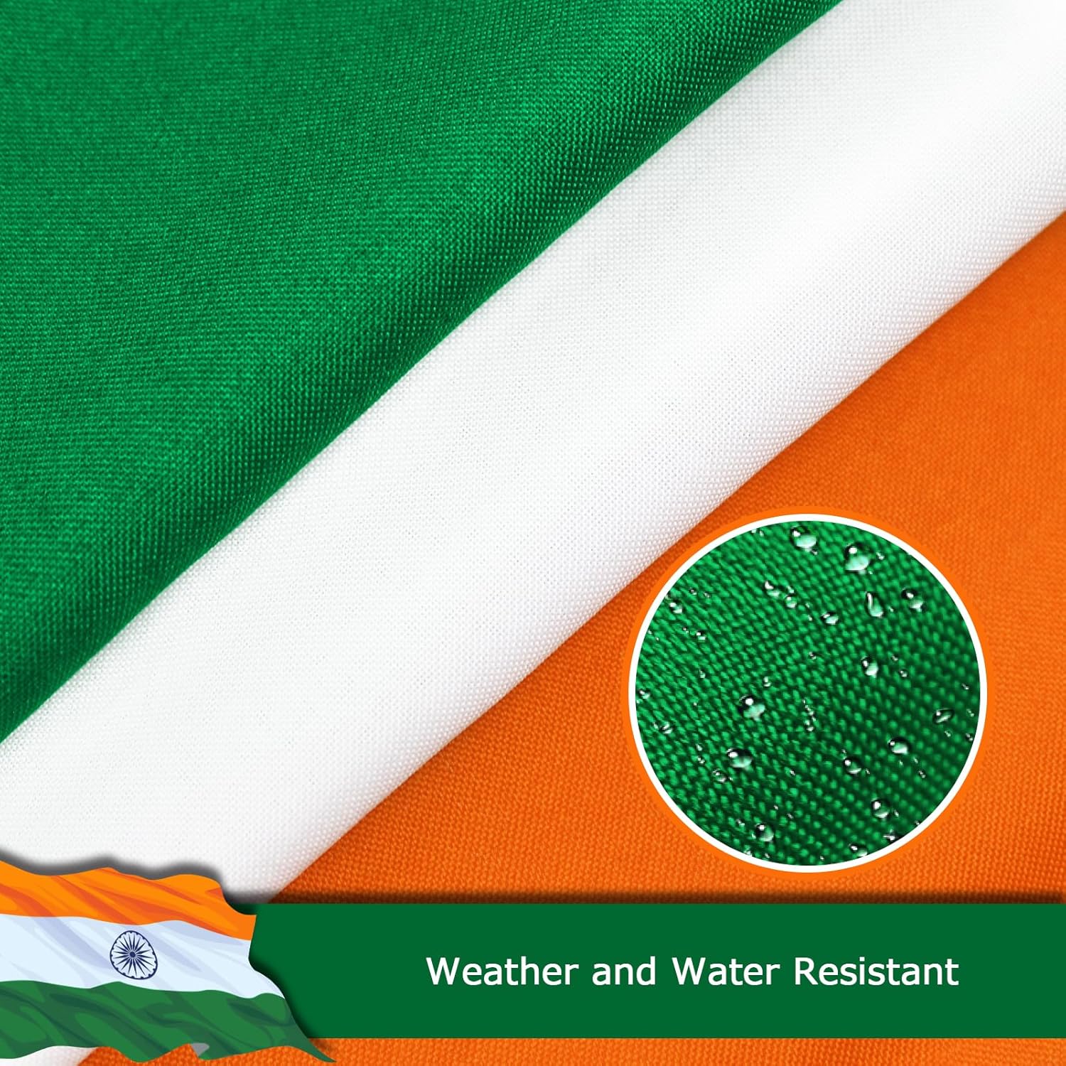 India Indian Flag for Outside, 400D Heavy Duty Polyester, Double-Sided Printing, Quadruple Stitched Fly Hem, Fade Resistant, 2 Brass Grommets