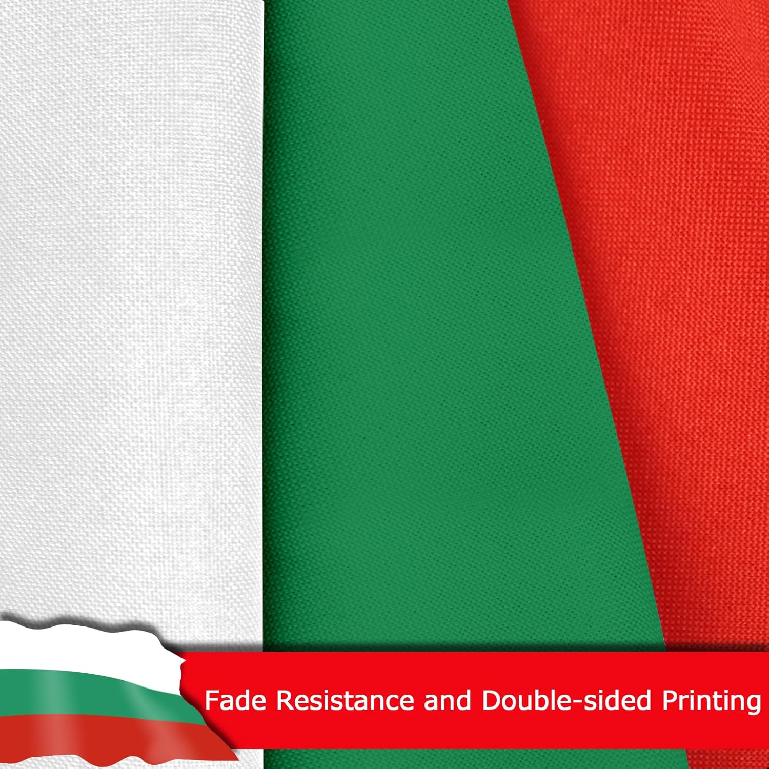 Bulgaria Flag for Outside, 400D Heavy Duty Polyester, Double-Sided Printing, Quadruple Stitched Fly Hem, Fade Resistant, 2 Brass Grommets