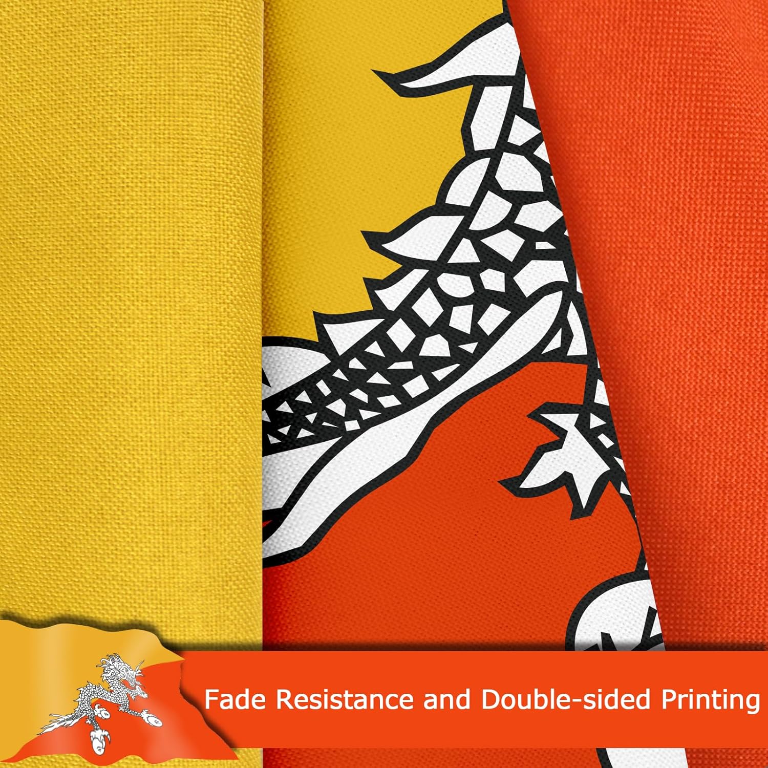 Bhutan Bhutanese Flag for Outside, 400D Heavy Duty Polyester, Double-Sided Printing, Quadruple Stitched Fly Hem, Fade Resistant, 2 Brass Grommets