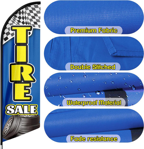 Tire Sale Feather Flag: Advertising Banner for Tire Sale Business (8ft, Blue)