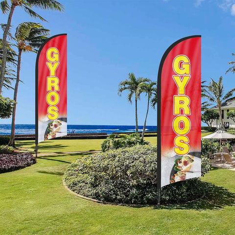 8ft Gyros Feather Flag Kit - Advertising Banner with Pole and Stake