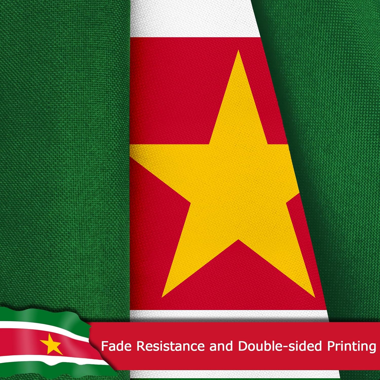 Suriname Surinamese Flag for Outside, 400D Heavy Duty Polyester, Double-Sided Printing, Quadruple Stitched Fly Hem, Fade Resistant, 2 Brass Grommets