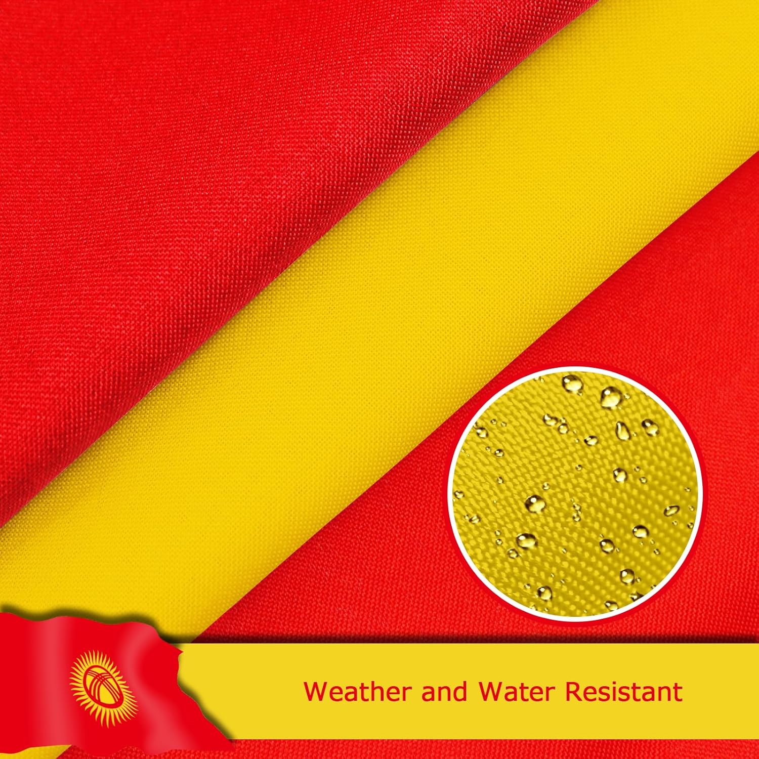 Kyrgyzstan Kyrgyz Flag for Outside, 400D Heavy Duty Polyester, Double-Sided Printing, Quadruple Stitched Fly Hem, Fade Resistant, 2 Brass Grommets
