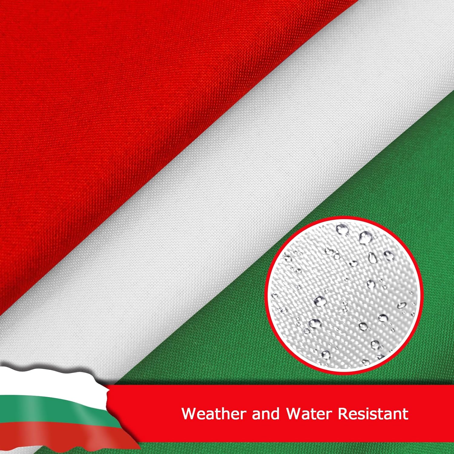 Bulgaria Flag for Outside, 400D Heavy Duty Polyester, Double-Sided Printing, Quadruple Stitched Fly Hem, Fade Resistant, 2 Brass Grommets
