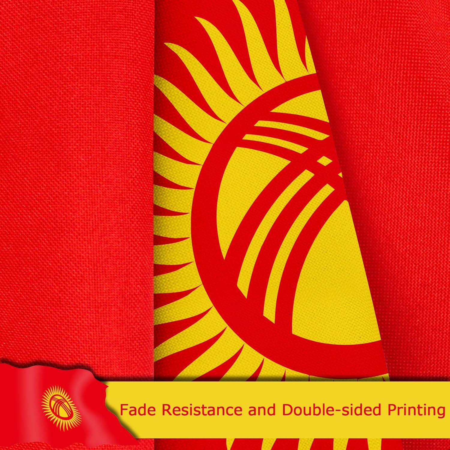 Kyrgyzstan Kyrgyz Flag for Outside, 400D Heavy Duty Polyester, Double-Sided Printing, Quadruple Stitched Fly Hem, Fade Resistant, 2 Brass Grommets
