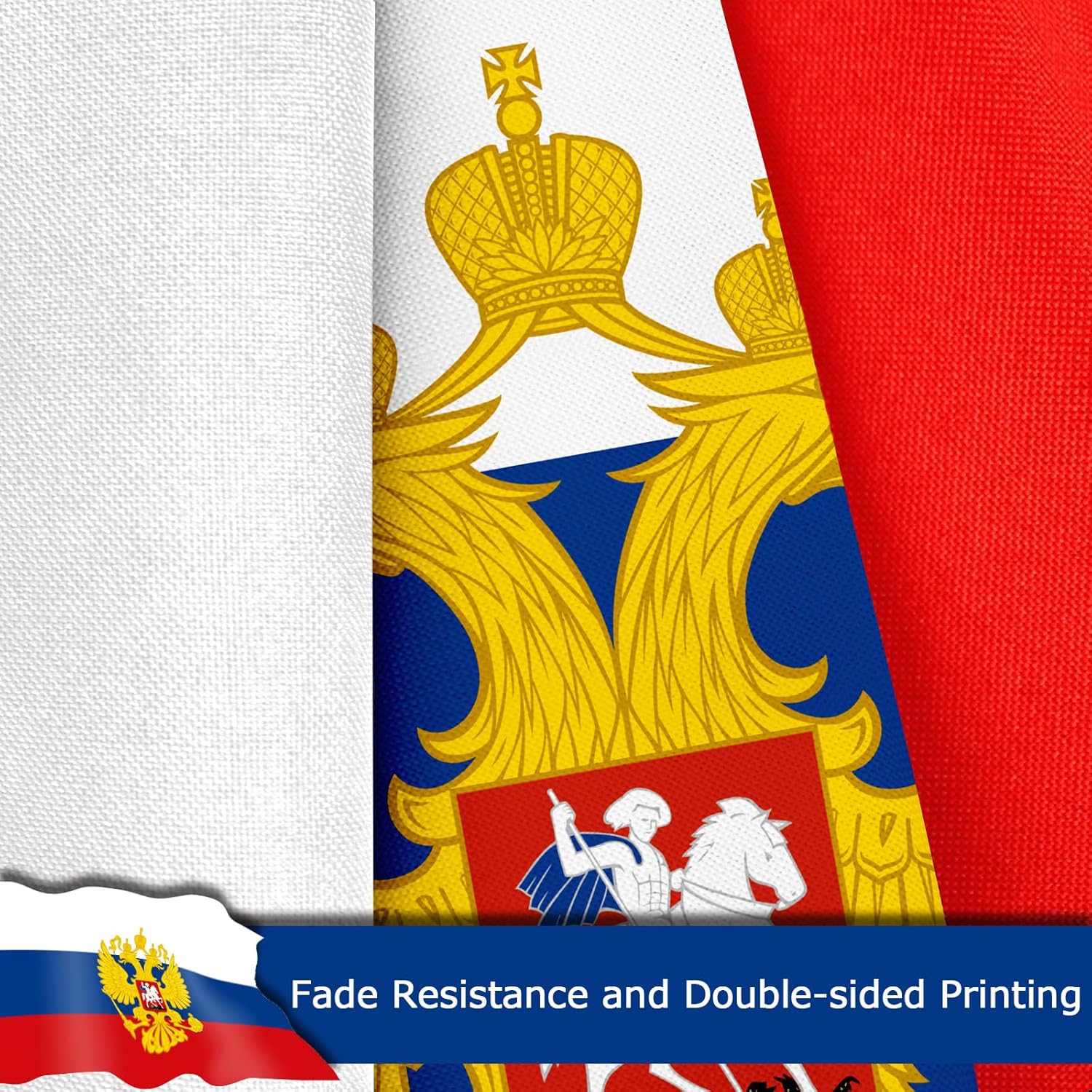 Russia Russian Ensign Flag for Outside, 400D Heavy Duty Polyester, Double-Sided Printing, Quadruple Stitched Fly Hem, Fade Resistant, 2 Brass Grommets