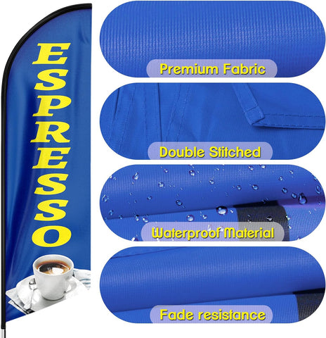 8ft Blue Espresso Feather Flag - Advertise Your Espresso Business!