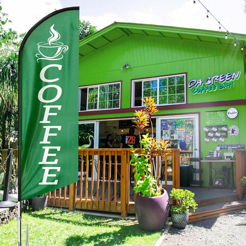 8ft Green Coffee Feather Flag - Promote Your Business!