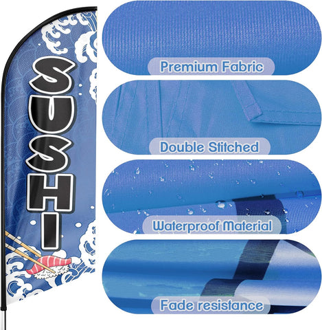8ft Blue Sushi Feather Flag - Advertise Your Sushi Business!