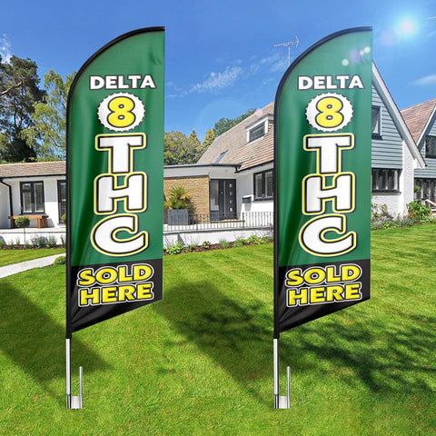 Delta 8 THC Sold Here Feather Flag: Advertising Banner for Delta 8 THC Sold Here Business (8ft, Green)