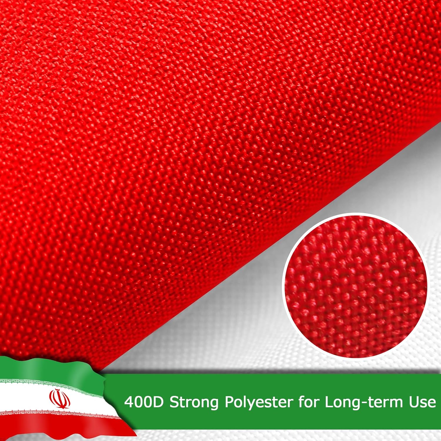 Iran Iranian Flag for Outside, 400D Heavy Duty Polyester, Double-Sided Printing, Quadruple Stitched Fly Hem, Fade Resistant, 2 Brass Grommets