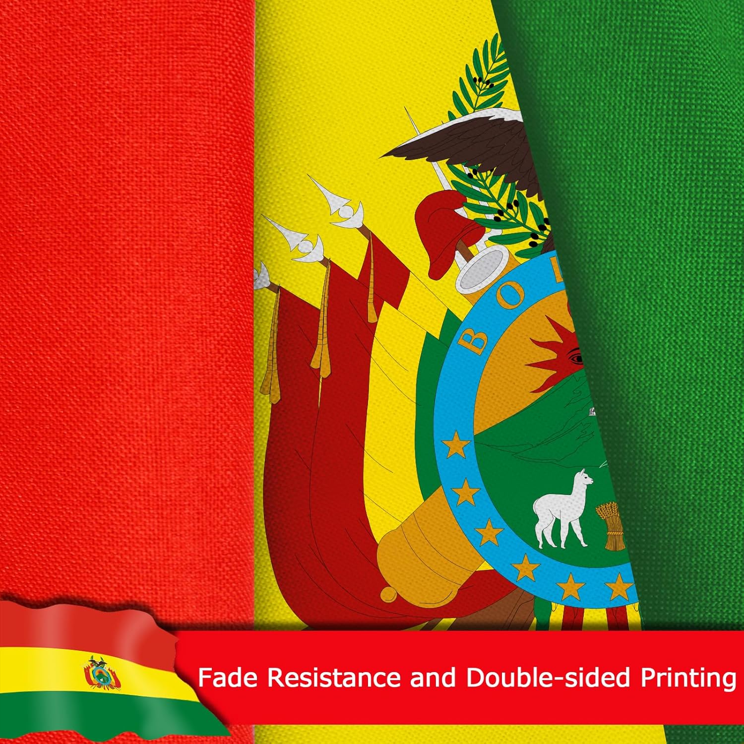 Bolivia Flag for Outside, 400D Heavy Duty Polyester, Double-Sided Printing, Quadruple Stitched Fly Hem, Fade Resistant, 2 Brass Grommets