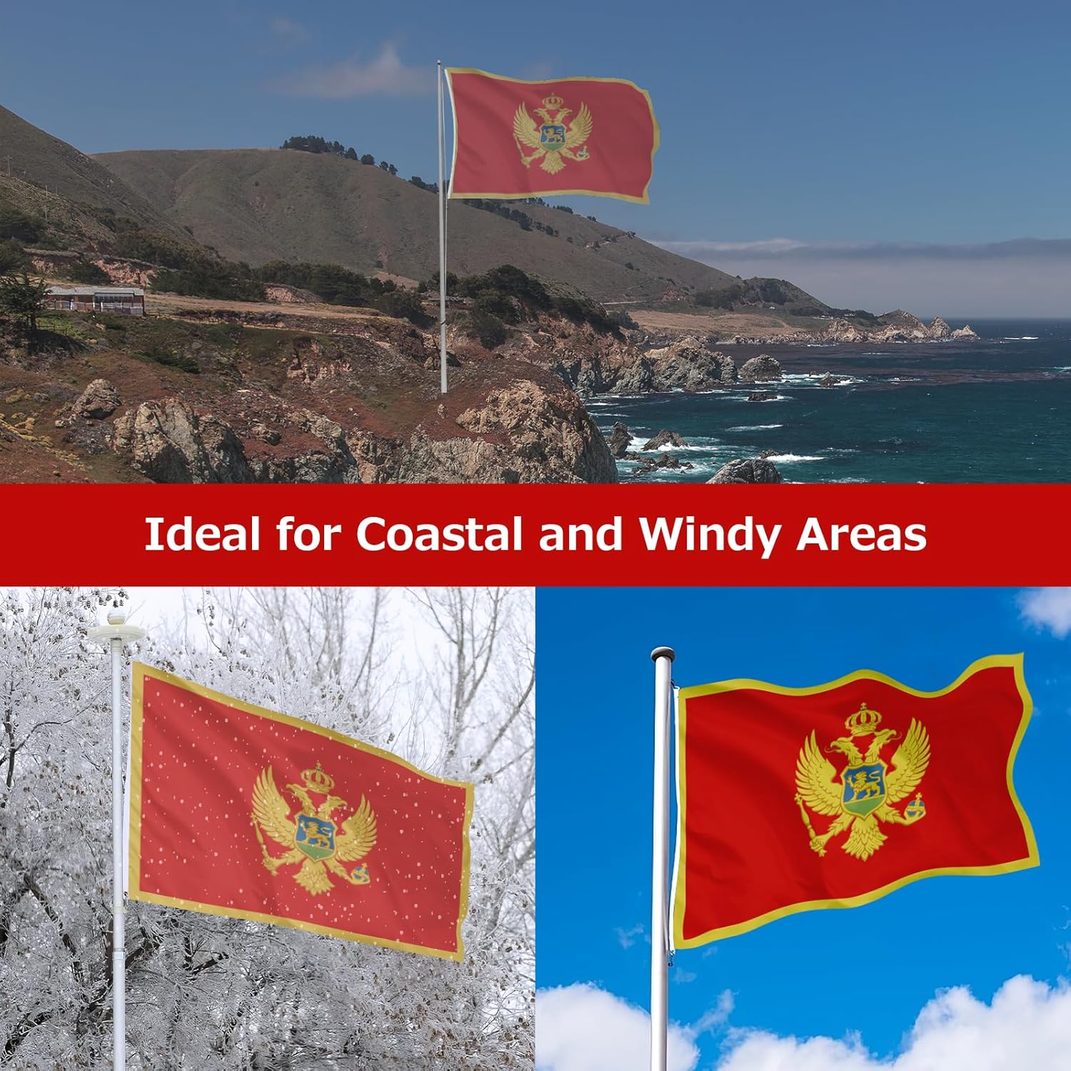 Montenegro Montenegrin Flag for Outside, 400D Heavy Duty Polyester, Double-Sided Printing, Quadruple Stitched Fly Hem, Fade Resistant, 2 Brass Grommets