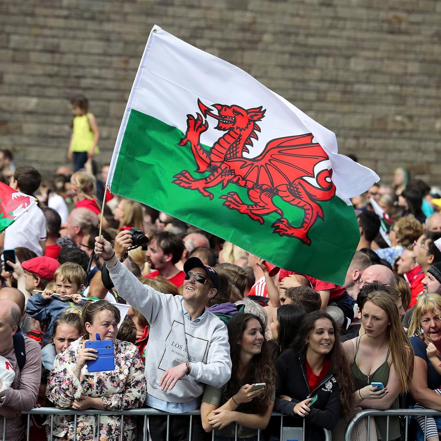 Wales Welsh Flag for Outside, 400D Heavy Duty Polyester, Double-Sided Printing, Quadruple Stitched Fly Hem, Fade Resistant, 2 Brass Grommets