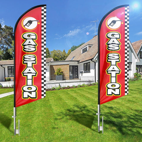 Gas Station Feather Flag: Advertising Banner for Gas Station Business (8ft, Red)