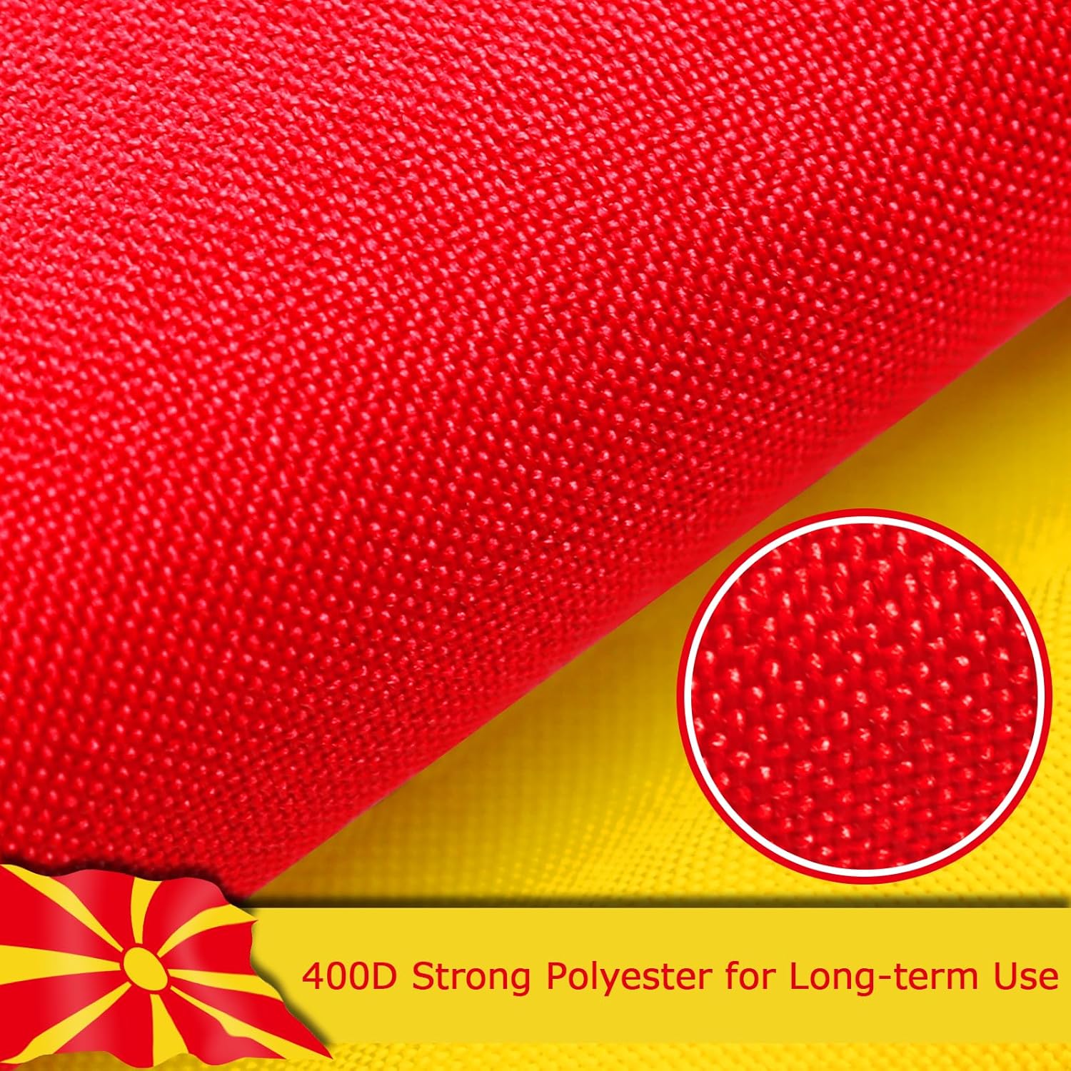 Macedonia Macedonian Flag for Outside, 400D Heavy Duty Polyester, Double-Sided Printing, Quadruple Stitched Fly Hem, Fade Resistant, 2 Brass Grommets