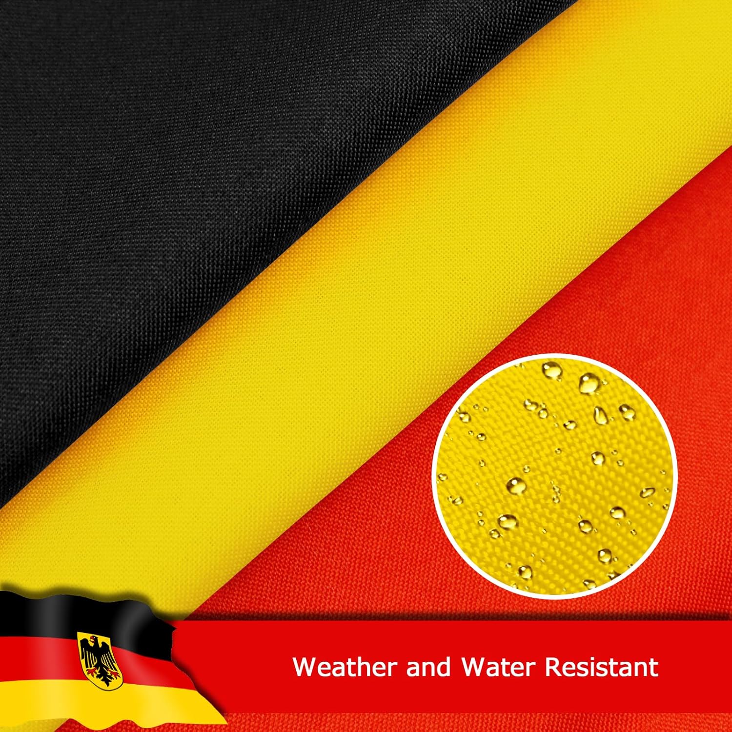 Germany German Ensign Flag for Outside, 400D Heavy Duty Polyester, Double-Sided Printing, Quadruple Stitched Fly Hem, Fade Resistant, 2 Brass Grommets