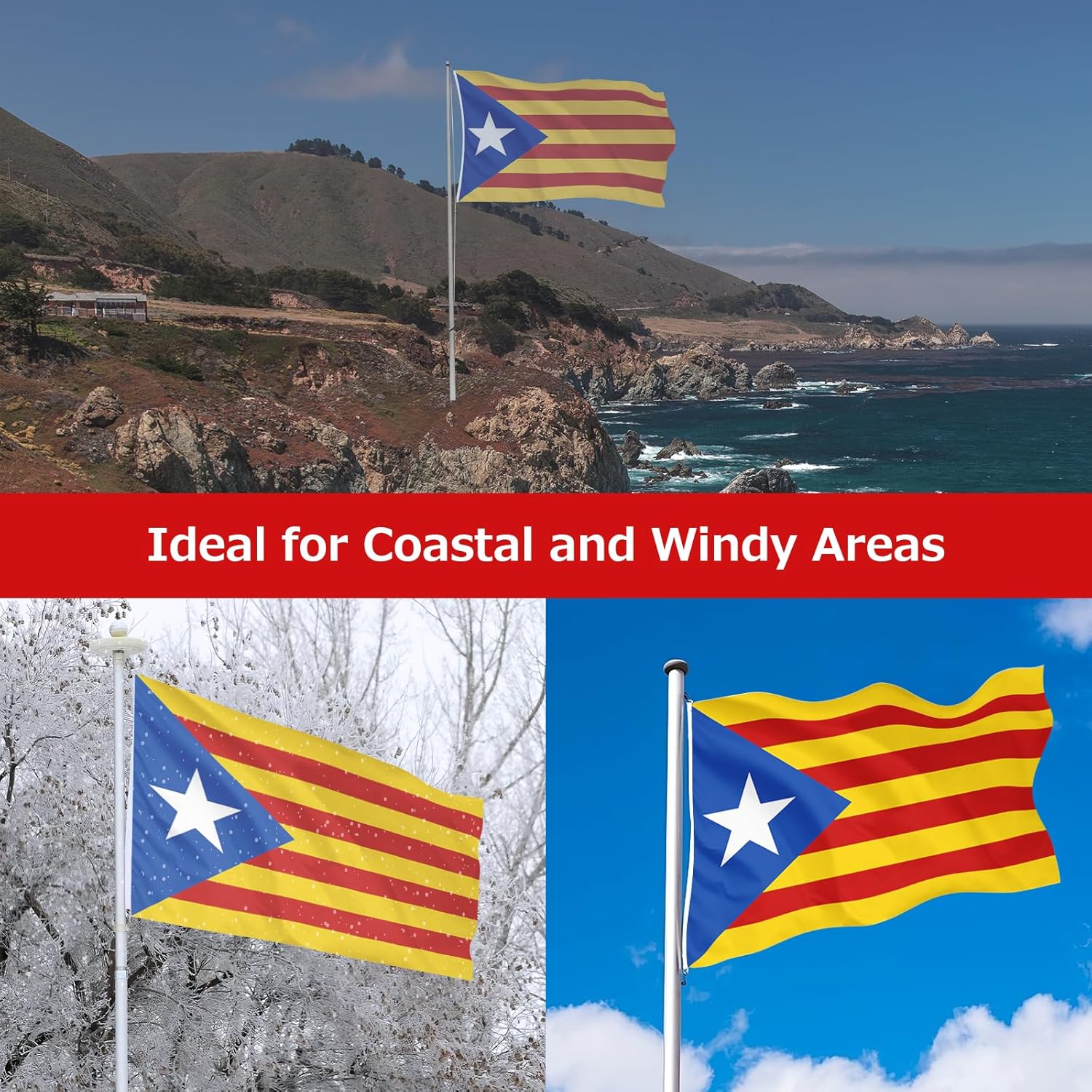 Blue Estelada Catalan Flag for Outside, 400D Heavy Duty Polyester, Double-Sided Printing, Quadruple Stitched Fly Hem, Fade Resistant, 2 Brass Grommets