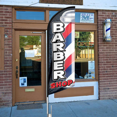 FSFLAG Barber Feather Flag Kit: 11Ft Advertising Banner for Barbershop Business
