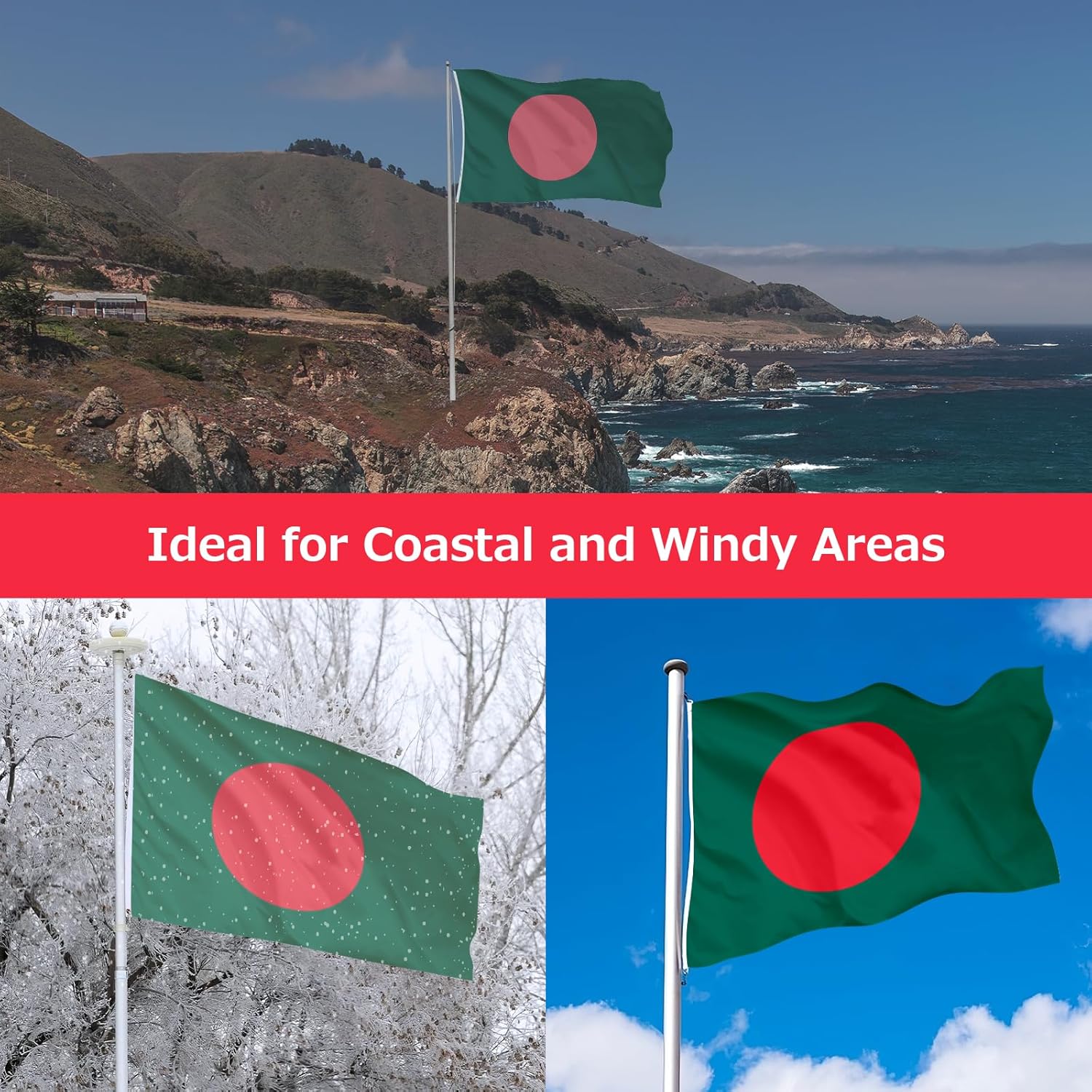 Bangladesh Bangladeshi Flag for Outside, 400D Heavy Duty Polyester, Double-Sided Printing, Quadruple Stitched Fly Hem, Fade Resistant, 2 Brass Grommets