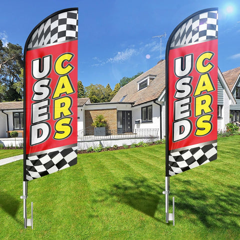 Used Cars Feather Flag: Advertising Banner for Used Cars Business (8ft, Red)