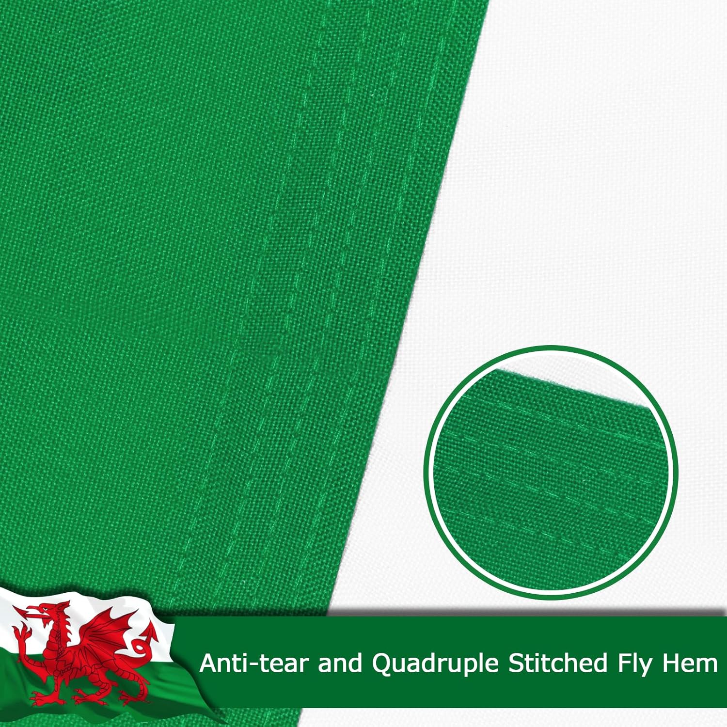 Wales Welsh Flag for Outside, 400D Heavy Duty Polyester, Double-Sided Printing, Quadruple Stitched Fly Hem, Fade Resistant, 2 Brass Grommets