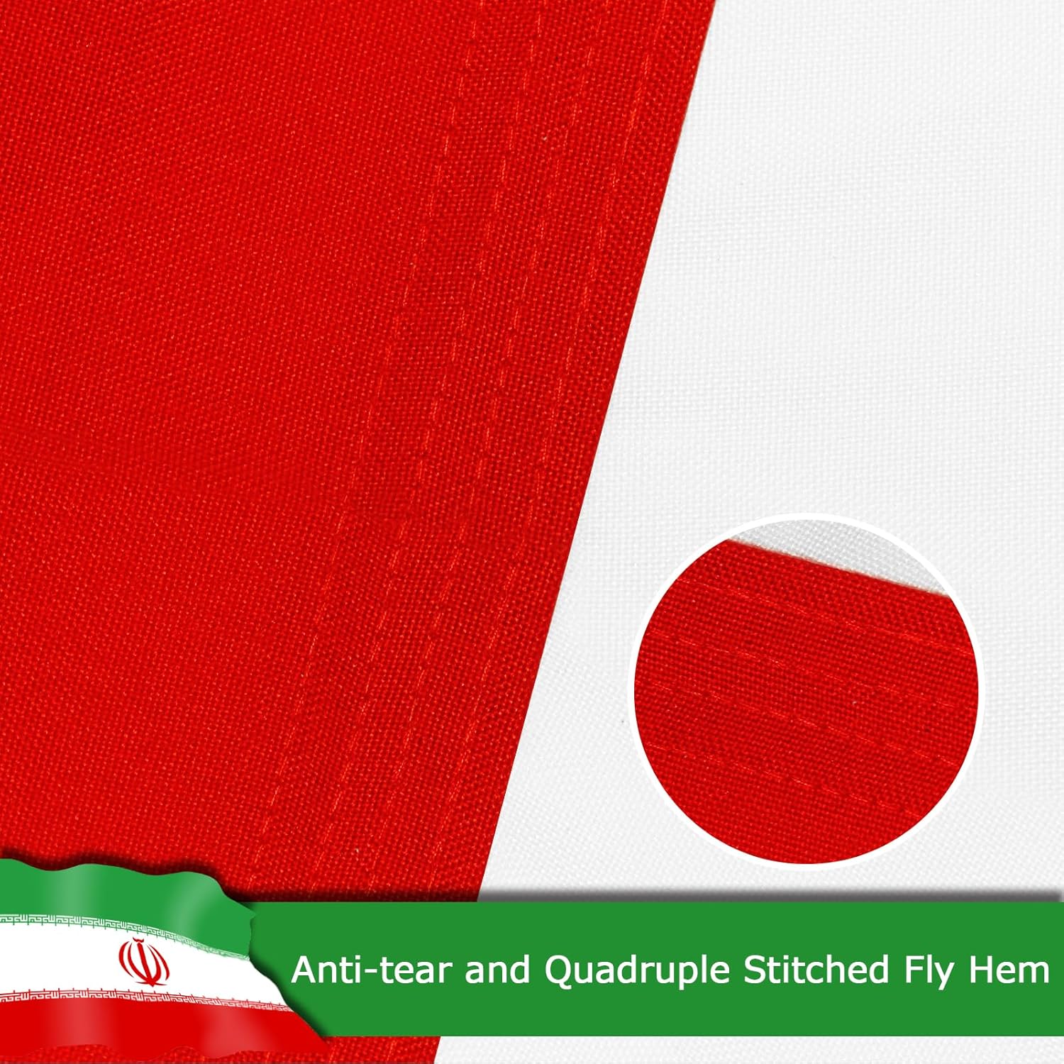 Iran Iranian Flag for Outside, 400D Heavy Duty Polyester, Double-Sided Printing, Quadruple Stitched Fly Hem, Fade Resistant, 2 Brass Grommets