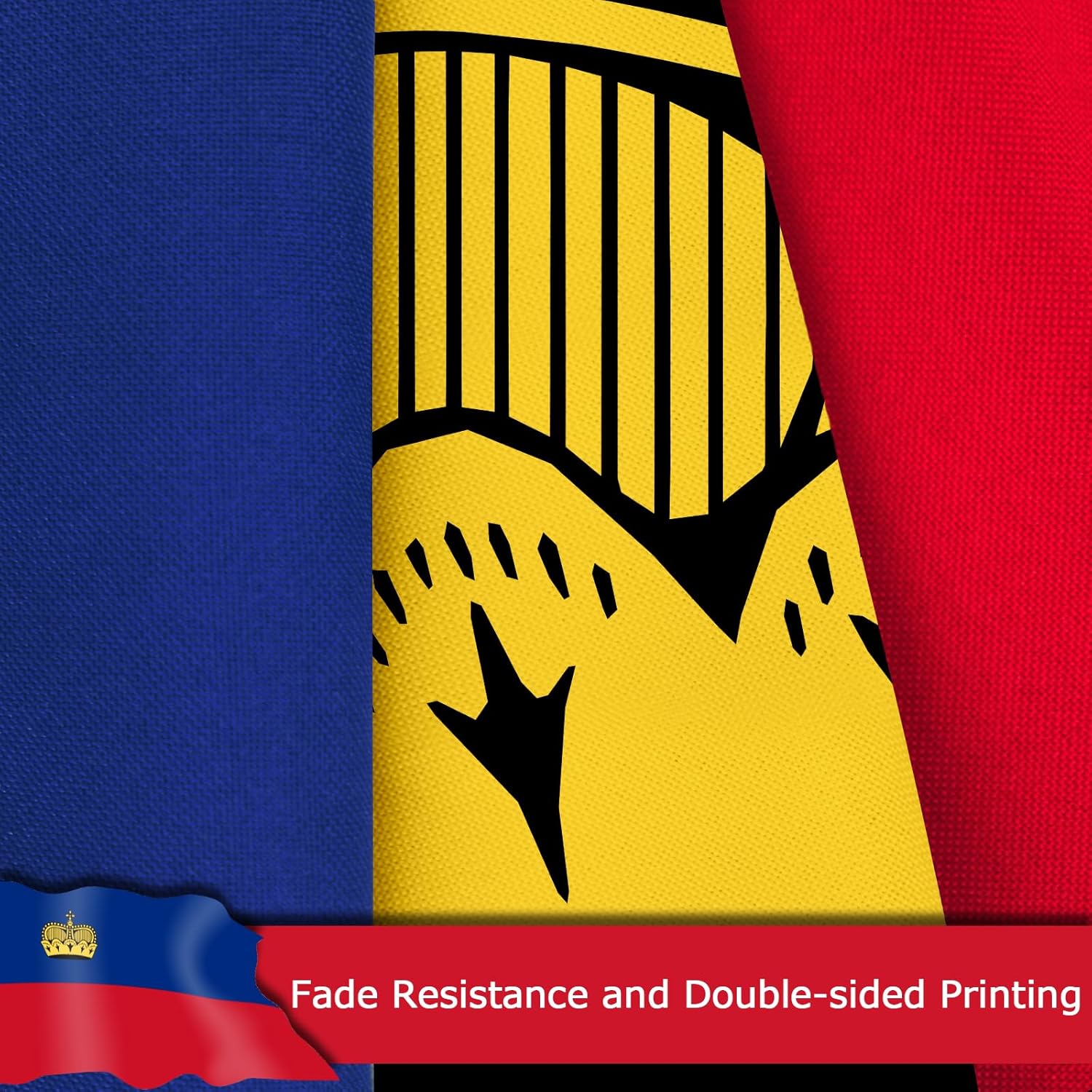 Liechtenstein Liechtensteiner Flag for Outside, 400D Heavy Duty Polyester, Double-Sided Printing, Quadruple Stitched Fly Hem, Fade Resistant, 2 Brass Grommets