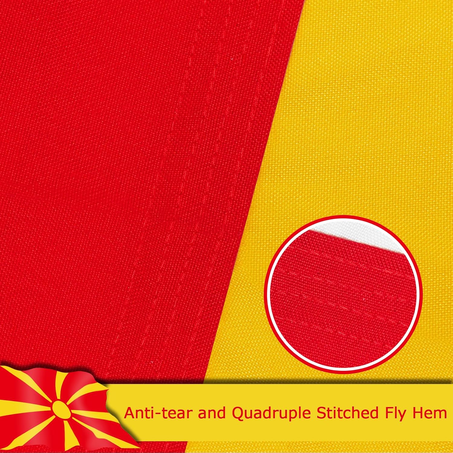 Macedonia Macedonian Flag for Outside, 400D Heavy Duty Polyester, Double-Sided Printing, Quadruple Stitched Fly Hem, Fade Resistant, 2 Brass Grommets