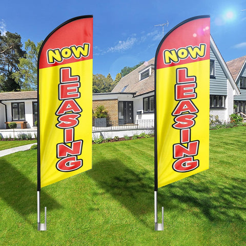 8ft Now Leasing Feather Flag - Eye-Catching Banner for Business