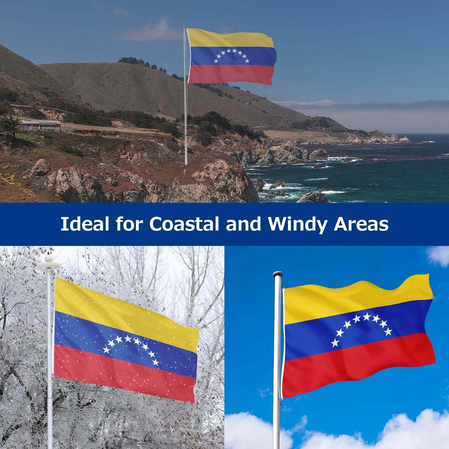 Venezuela Venezuelan Flag for Outside, 400D Heavy Duty Polyester, Double-Sided Printing, Quadruple Stitched Fly Hem, Fade Resistant, 2 Brass Grommets