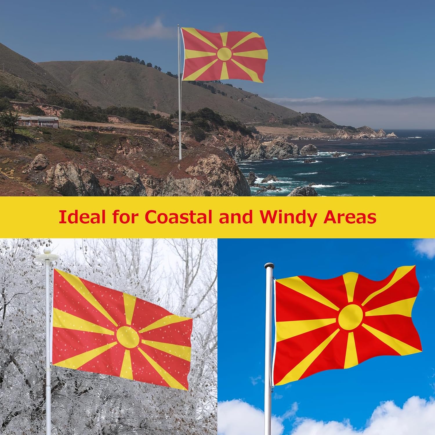 Macedonia Macedonian Flag for Outside, 400D Heavy Duty Polyester, Double-Sided Printing, Quadruple Stitched Fly Hem, Fade Resistant, 2 Brass Grommets