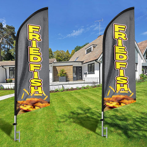 11ft Fry Fest Six Flags Fried Fish Feather Flag - Advertising Banner Kit