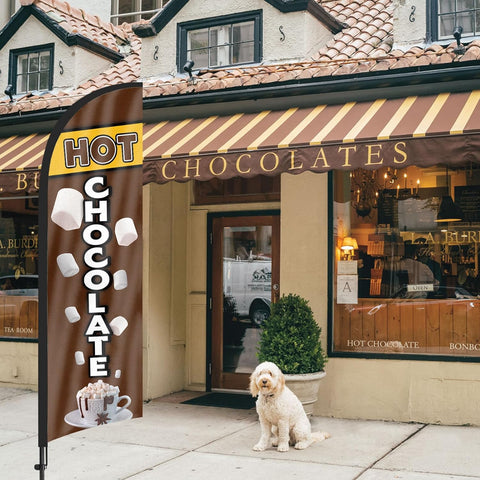 8ft Hot Chocolate Feather Flag Kit - Advertising Banner with Pole and Stake