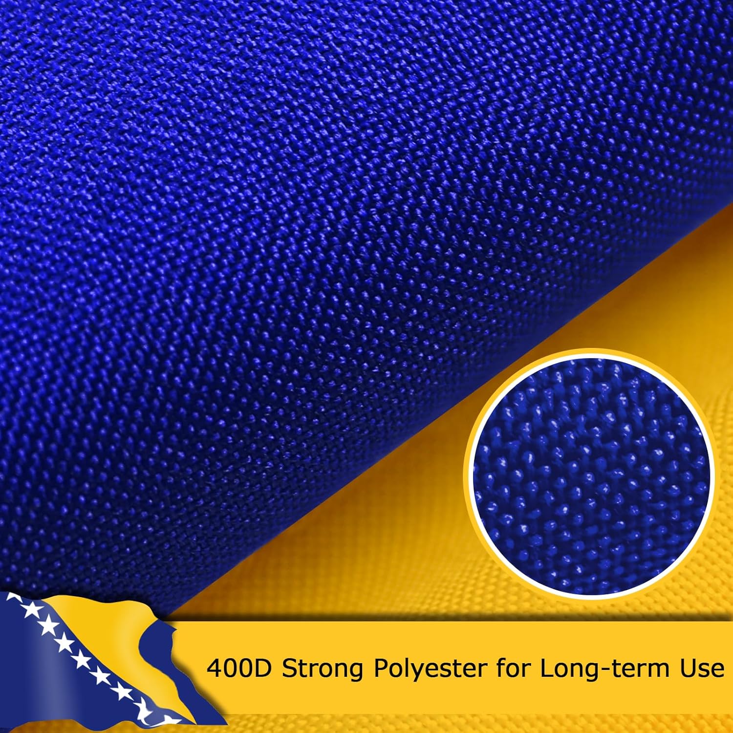 Bosnia and Herzegovina Flag for Outside, 400D Heavy Duty Polyester, Double-Sided Printing, Quadruple Stitched Fly Hem, Fade Resistant, 2 Brass Grommets