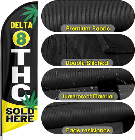 Delta 8 THC Sold Here Feather Flag: Advertising Banner for Delta 8 THC Sold Here Business (8ft)