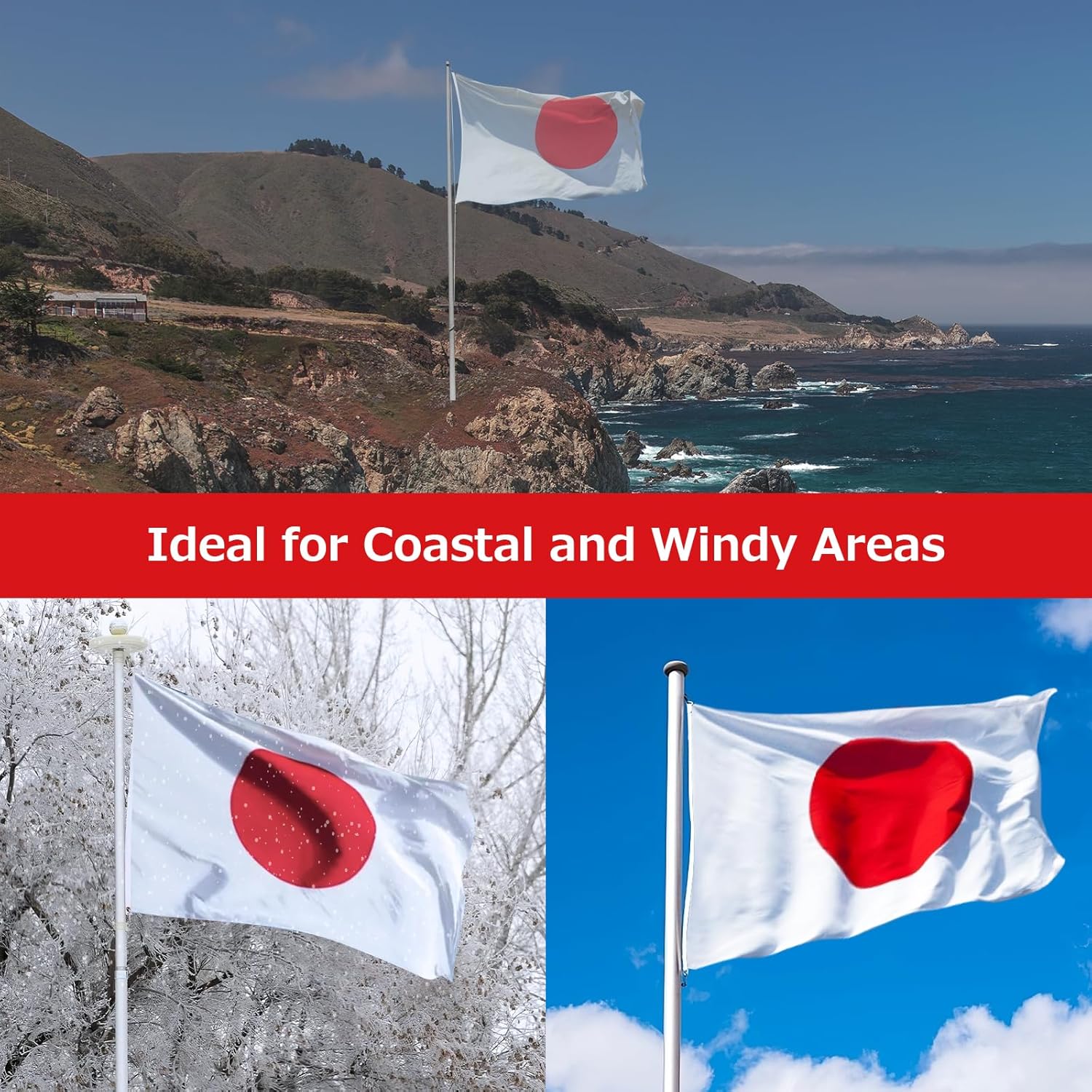 Japan Japanese Flag for Outside, 400D Heavy Duty Polyester, Double-Sided Printing, Quadruple Stitched Fly Hem, Fade Resistant, 2 Brass Grommets