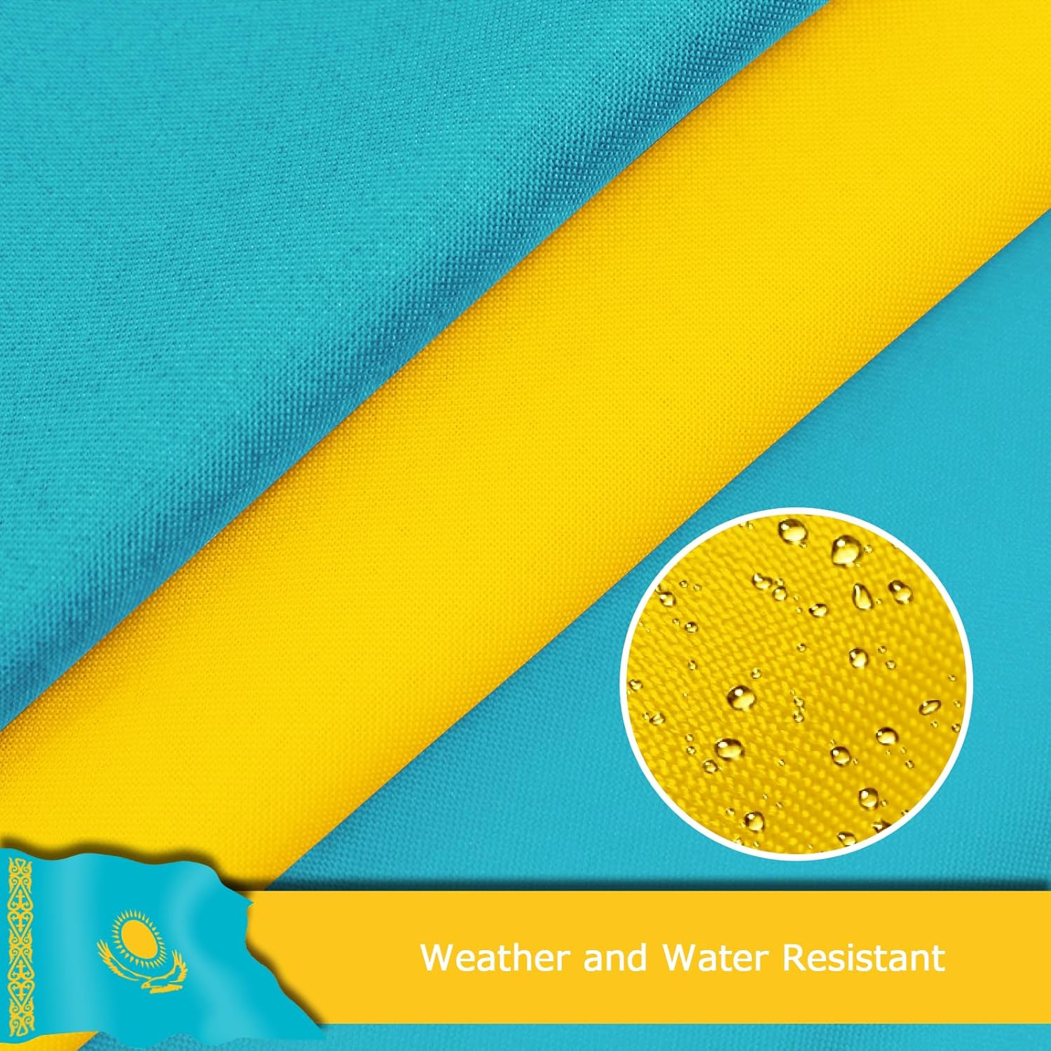 Kazakhstan Kazakhstani Flag for Outside, 400D Heavy Duty Polyester, Double-Sided Printing, Quadruple Stitched Fly Hem, Fade Resistant, 2 Brass Grommets