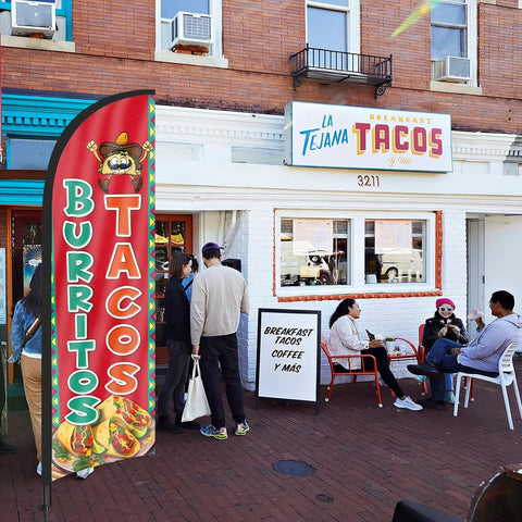 8ft Tacos Burritos Feather Flag Kit - Advertising Banner with Pole and Stake