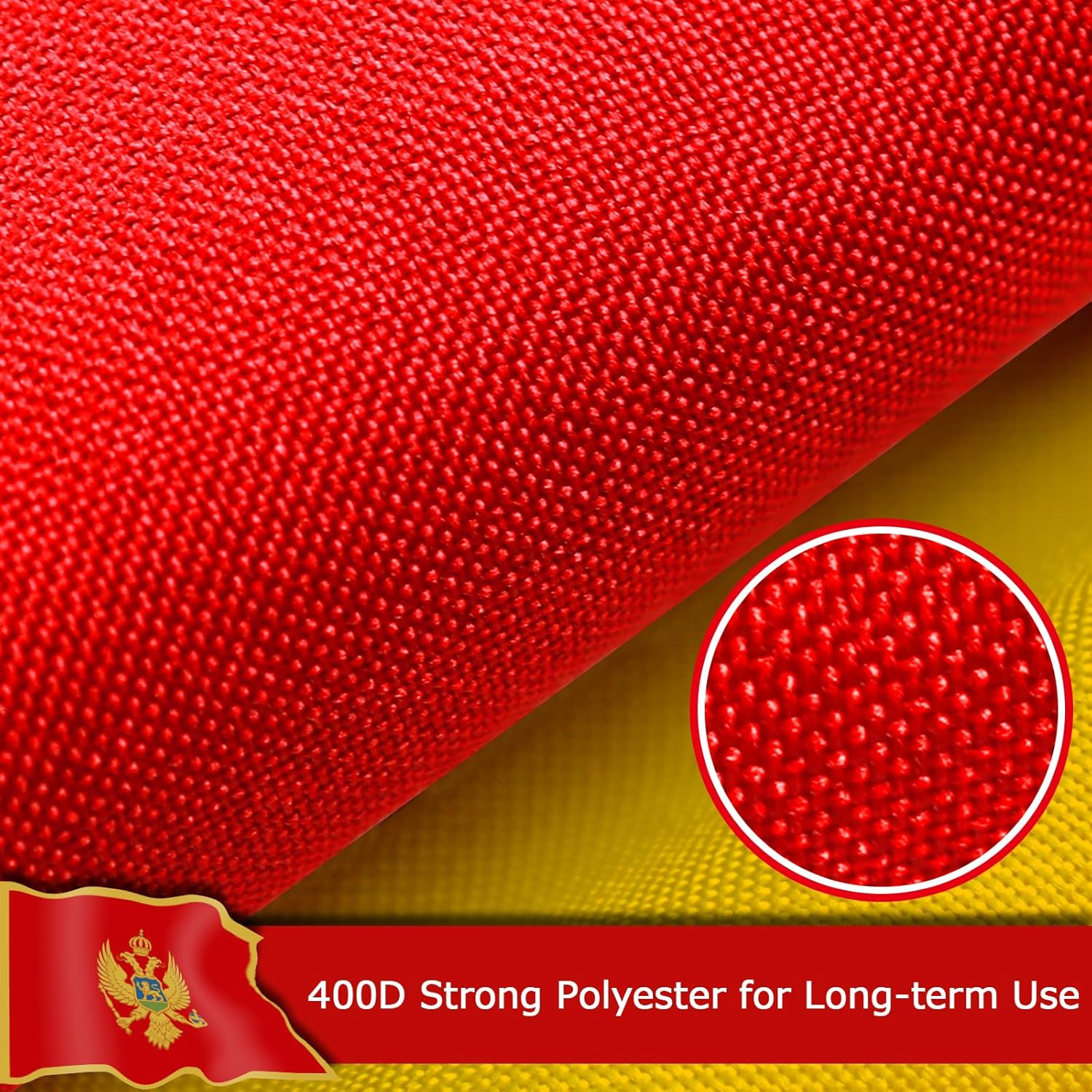 Montenegro Montenegrin Flag for Outside, 400D Heavy Duty Polyester, Double-Sided Printing, Quadruple Stitched Fly Hem, Fade Resistant, 2 Brass Grommets