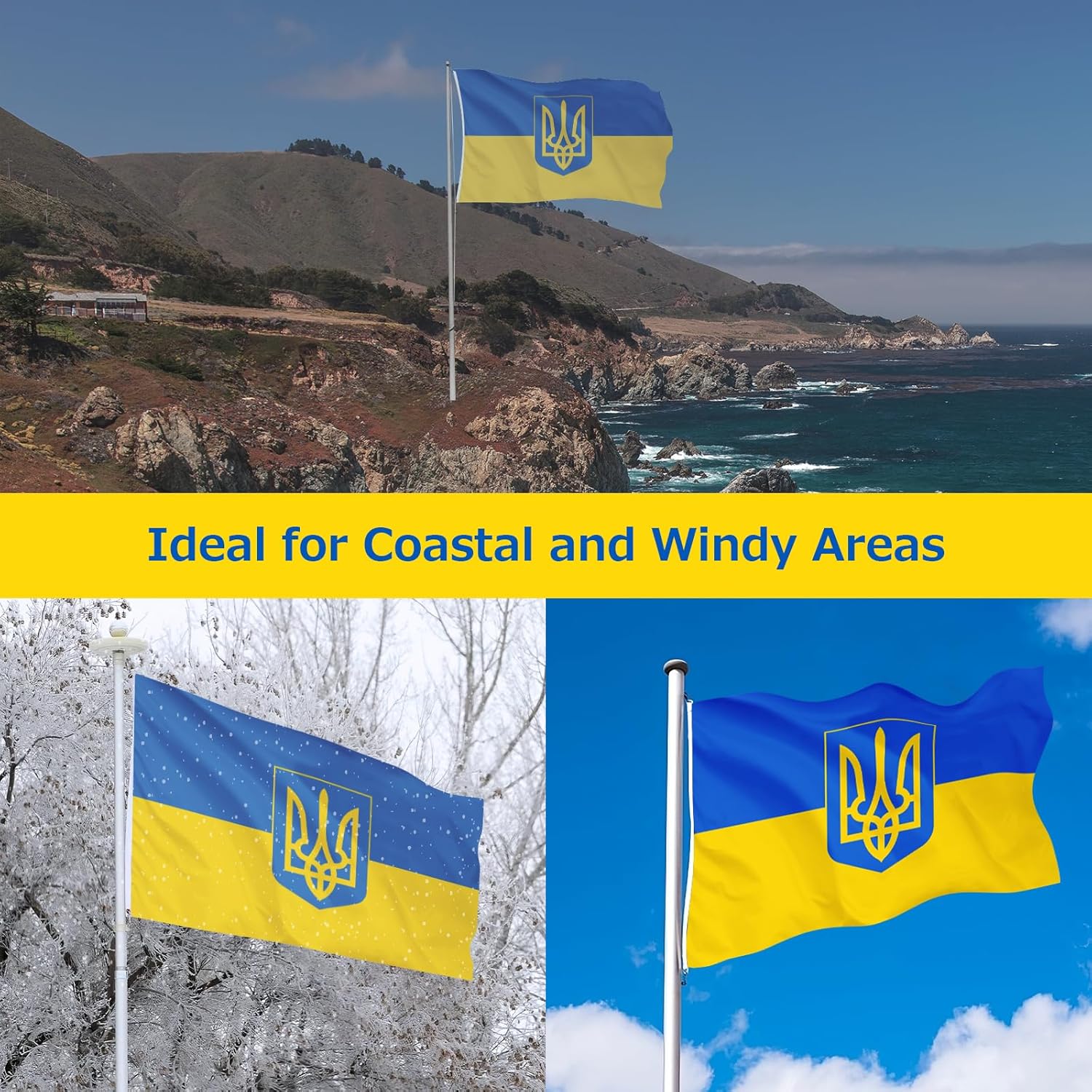 Ukraine Ukrainian Coat of Arms Flag for Outside, 400D Heavy Duty Polyester, Double-Sided Printing, Quadruple Stitched Fly Hem, Fade Resistant, 2 Brass Grommets