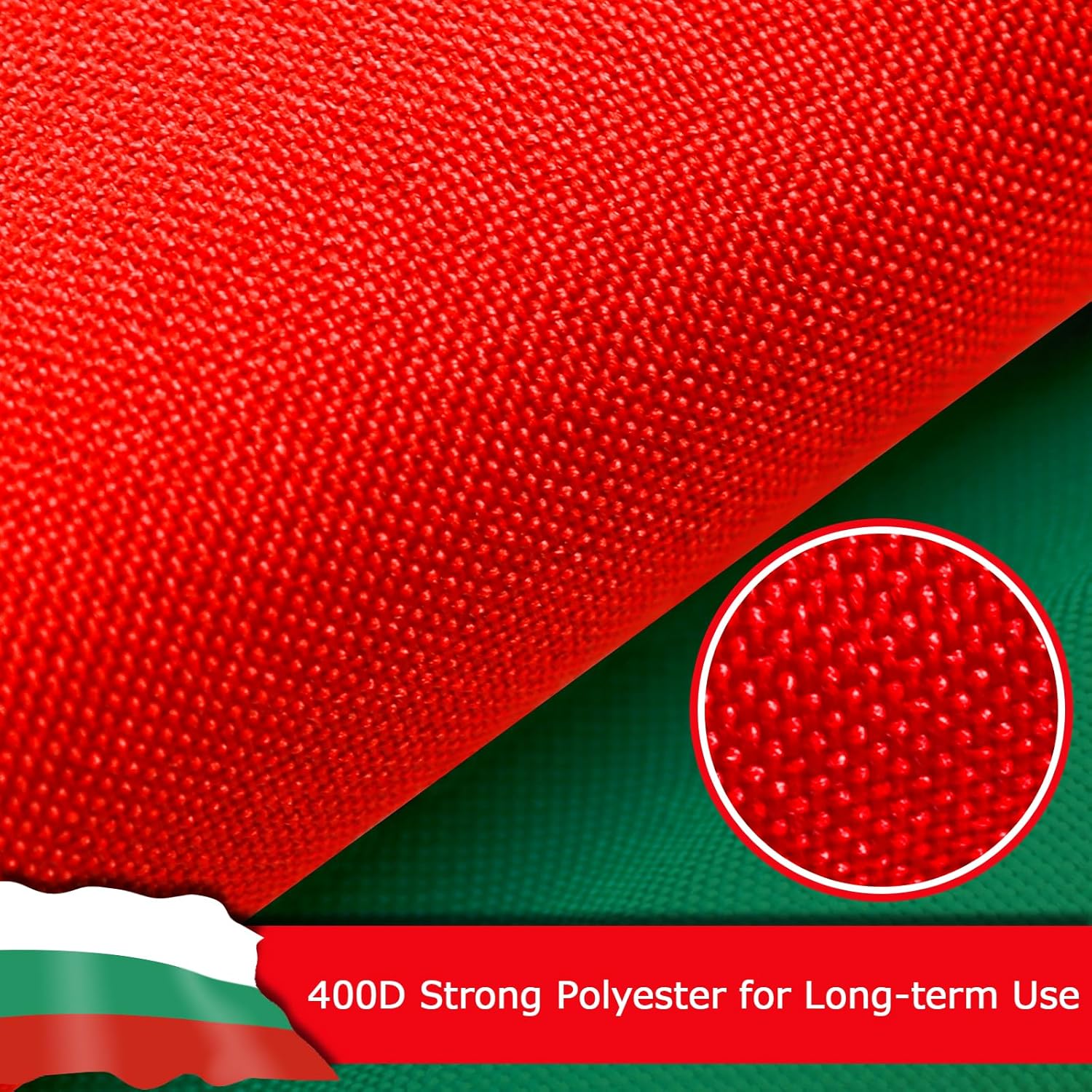 Bulgaria Flag for Outside, 400D Heavy Duty Polyester, Double-Sided Printing, Quadruple Stitched Fly Hem, Fade Resistant, 2 Brass Grommets