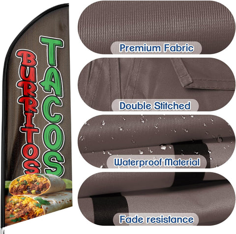 11ft Tacos Burritos Feather Flag Kit with Food Sign - Advertising Banner Set