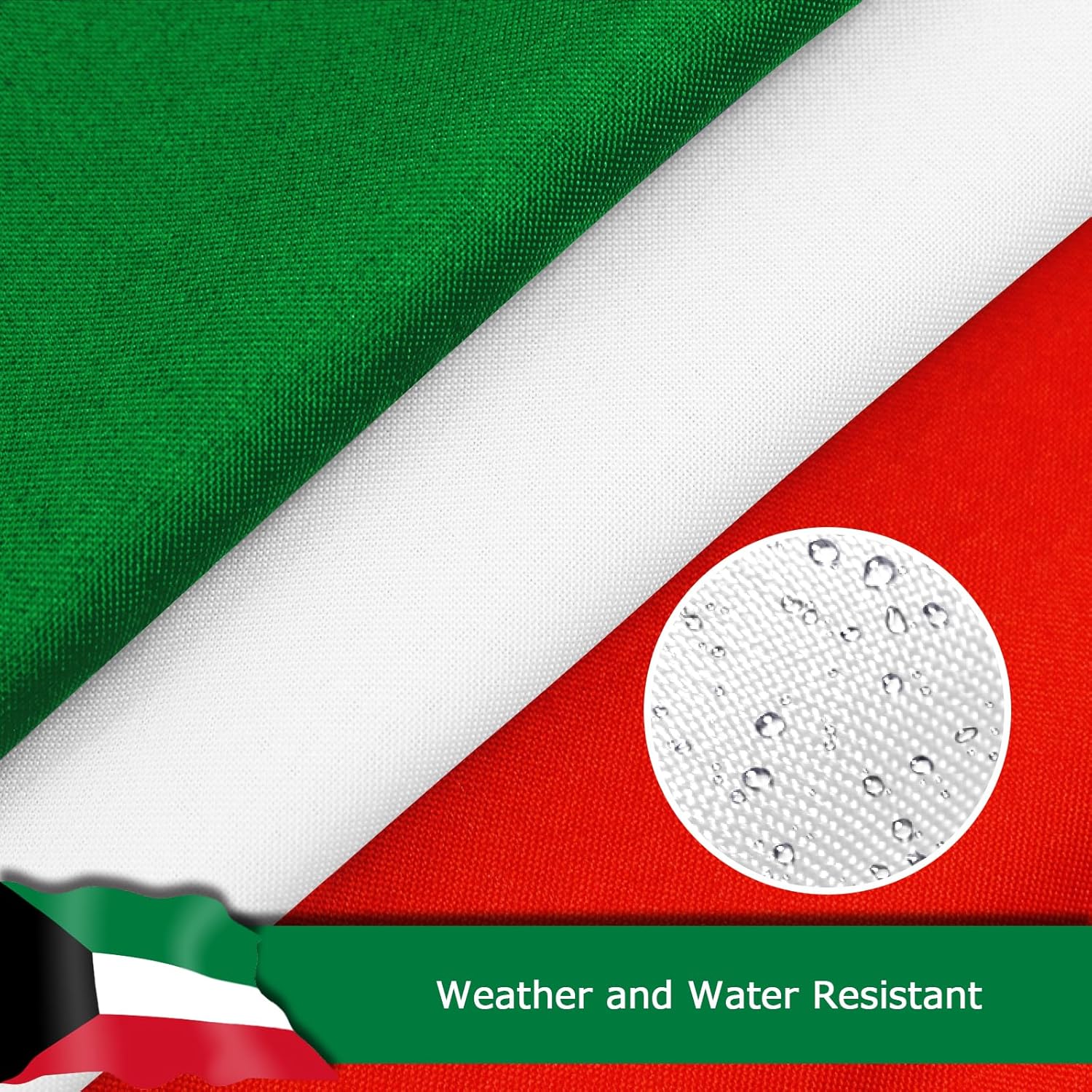 Kuwait Kuwaiti Flag for Outside, 400D Heavy Duty Polyester, Double-Sided Printing, Quadruple Stitched Fly Hem, Fade Resistant, 2 Brass Grommets