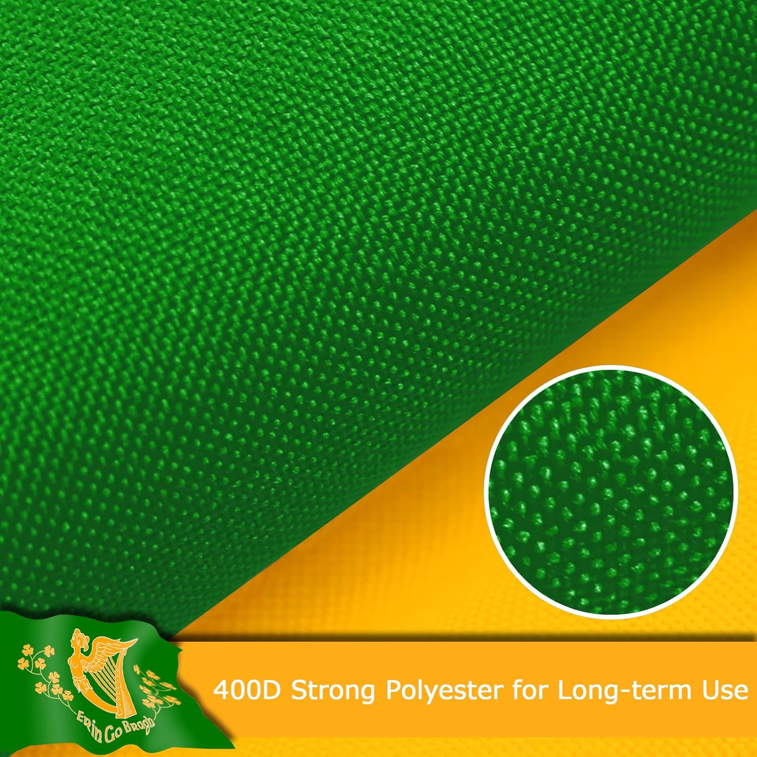 Erin Go Bragh Flag for Outside, 400D Heavy Duty Polyester, Double-Sided Printing, Quadruple Stitched Fly Hem, Fade Resistant, 2 Brass Grommets