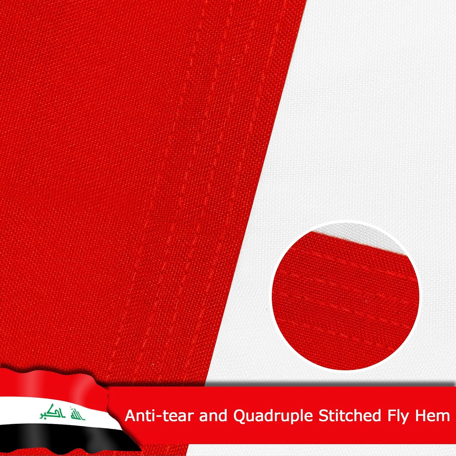 Iraq Iraqi Flag for Outside, 400D Heavy Duty Polyester, Double-Sided Printing, Quadruple Stitched Fly Hem, Fade Resistant, 2 Brass Grommets