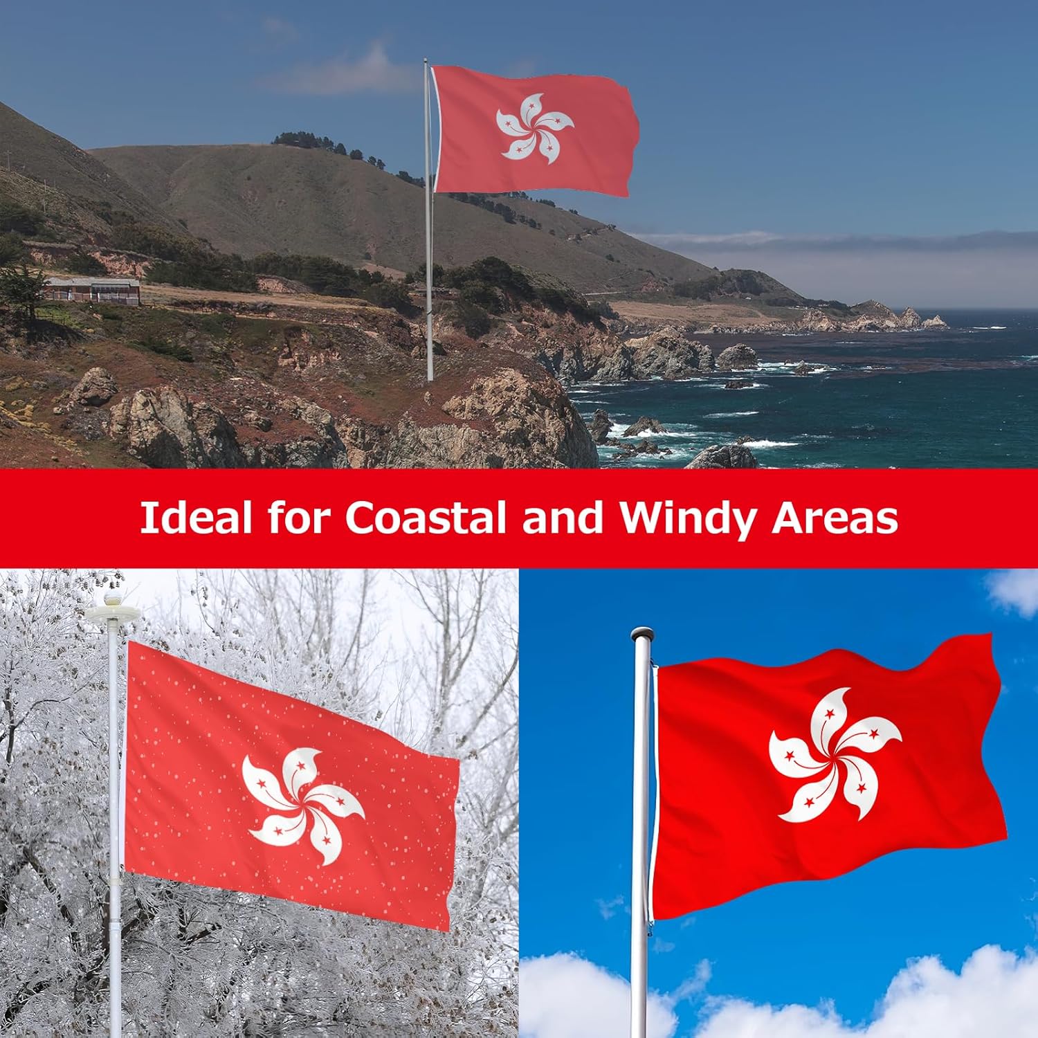 Hong Kong Hong Konger Flag for Outside, 400D Heavy Duty Polyester, Double-Sided Printing, Quadruple Stitched Fly Hem, Fade Resistant, 2 Brass Grommets