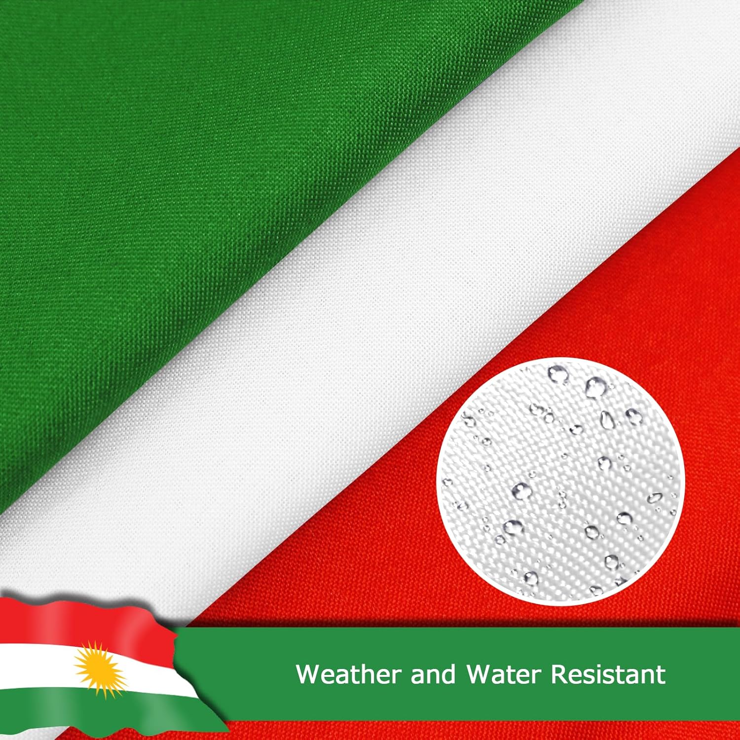 Kurdistan Region Flag for Outside, 400D Heavy Duty Polyester, Double-Sided Printing, Quadruple Stitched Fly Hem, Fade Resistant, 2 Brass Grommets