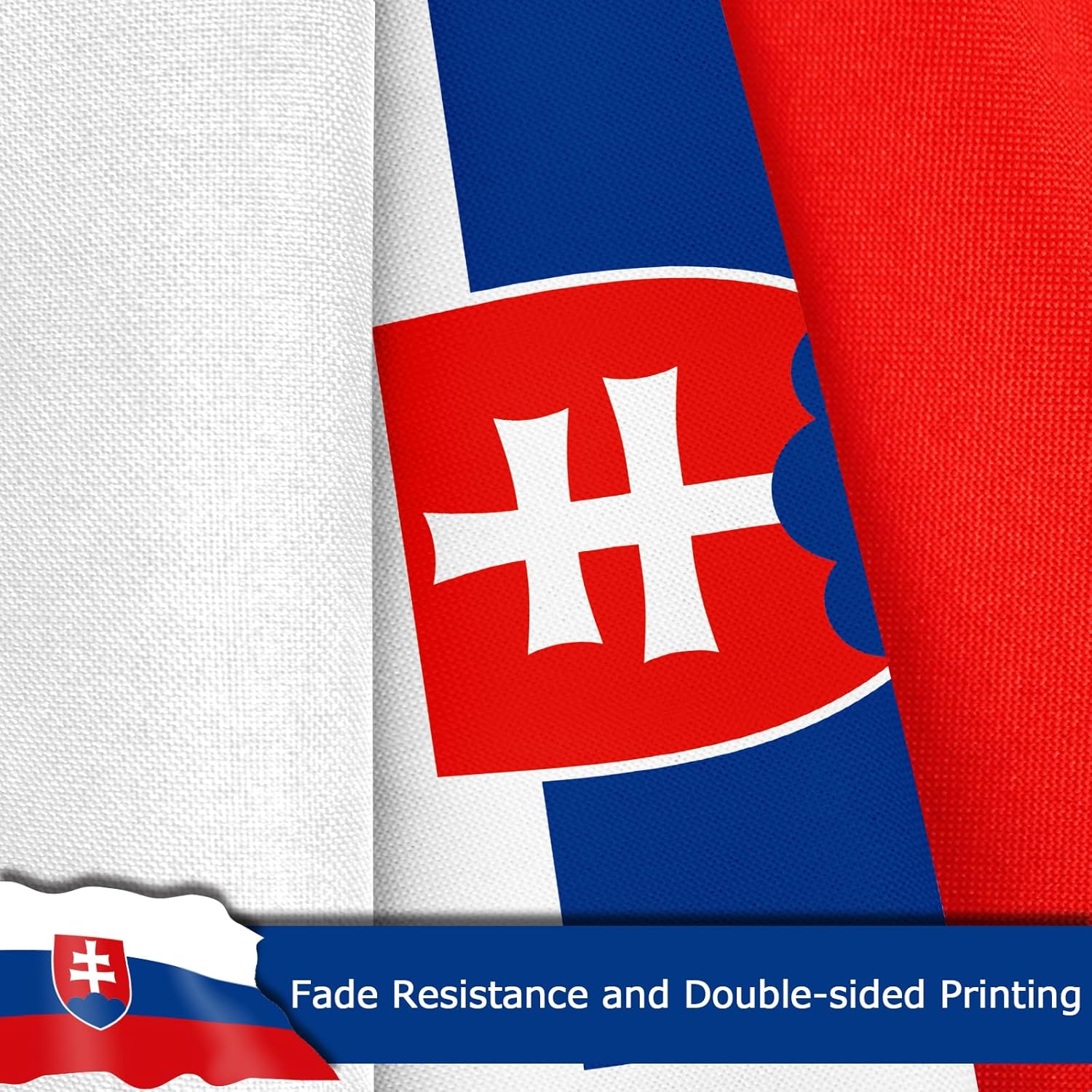 Slovakia Slovakian Flag for Outside, 400D Heavy Duty Polyester, Double-Sided Printing, Quadruple Stitched Fly Hem, Fade Resistant, 2 Brass Grommets