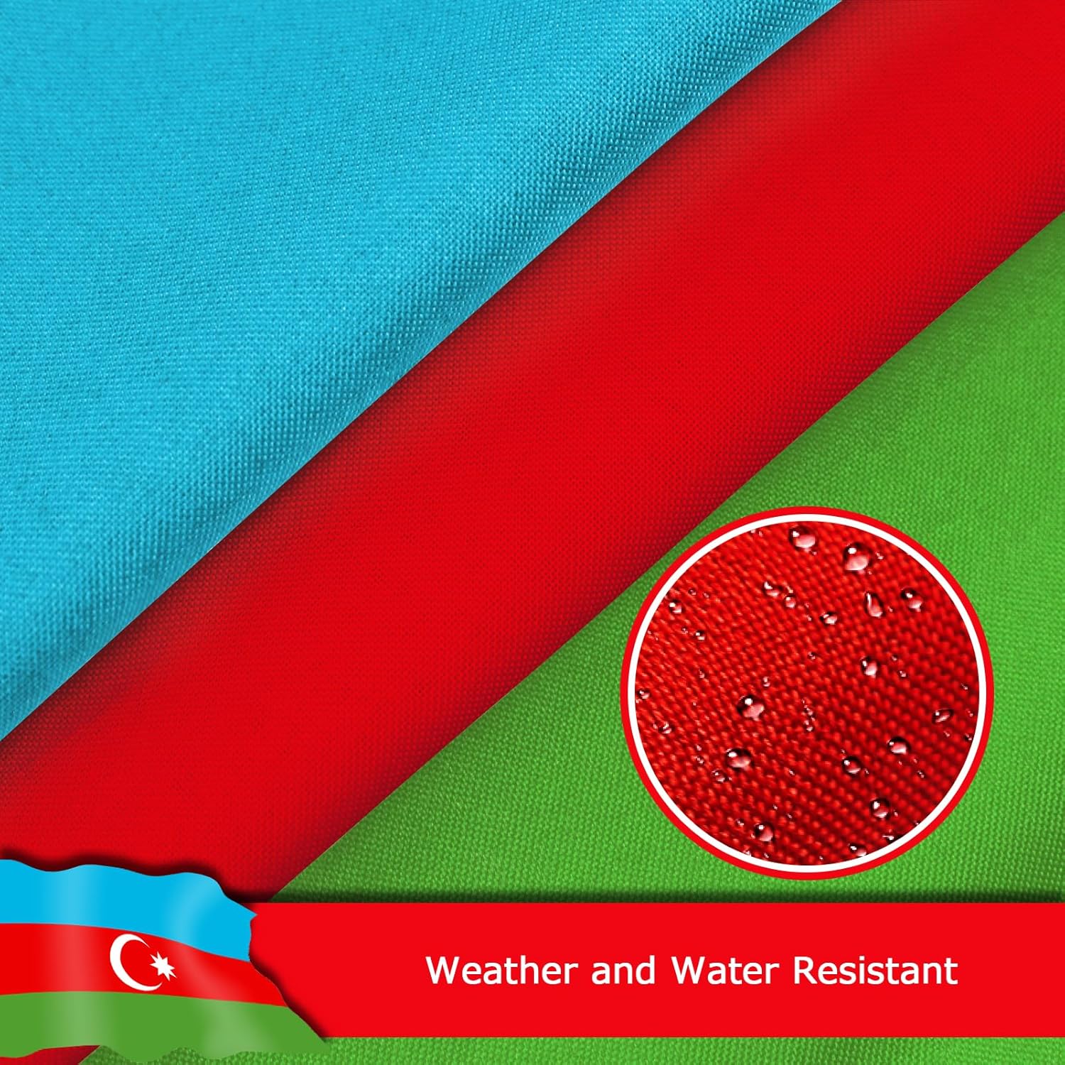 Azerbaijan Azerbaijanis Azeris Flag for Outside, 400D Heavy Duty Polyester, Double-Sided Printing, Quadruple Stitched Fly Hem, Fade Resistant, 2 Brass Grommets